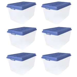 Hefty 72 Qt Hi-Rise Stackable Plastic Storage Container w/Lid, 6 Pack, Blue