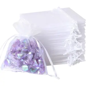 100 count White Organza Bags, 2x3Inch Sheer Wedding Party Favor Bags with Drawstring,   Bags Christmas Candy Pouches