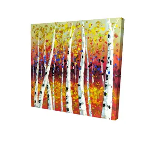 360 stand Round Colored Birches Landscape Art Print, 36x36 in High-Def Vibrant Trees Artistic Decor, 360-Degree Stand & Wall Display for Home Room Decoration, Colorful, Artwork