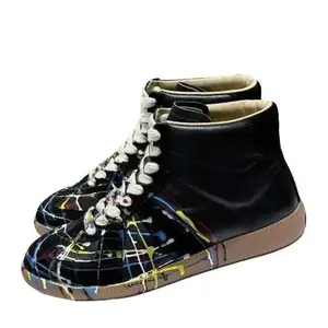 Casual high top German Army Trainers for Men and Women Comfortable Leisure Hand-Painted flat Walking shoes size 35-46 Genuine Leather Classic black and white Tennis Shoes