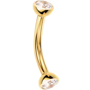 16G Clear CZ Gem Gold Tone Implant Titanium Threadless Curved Eyebrow Ring