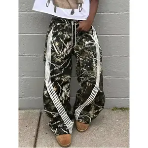 Men's Casual Camo Pants with Star Print, Drawstring Wide Leg Joggers, Loose-Fit All-Season Wear, Perfect for Everyday