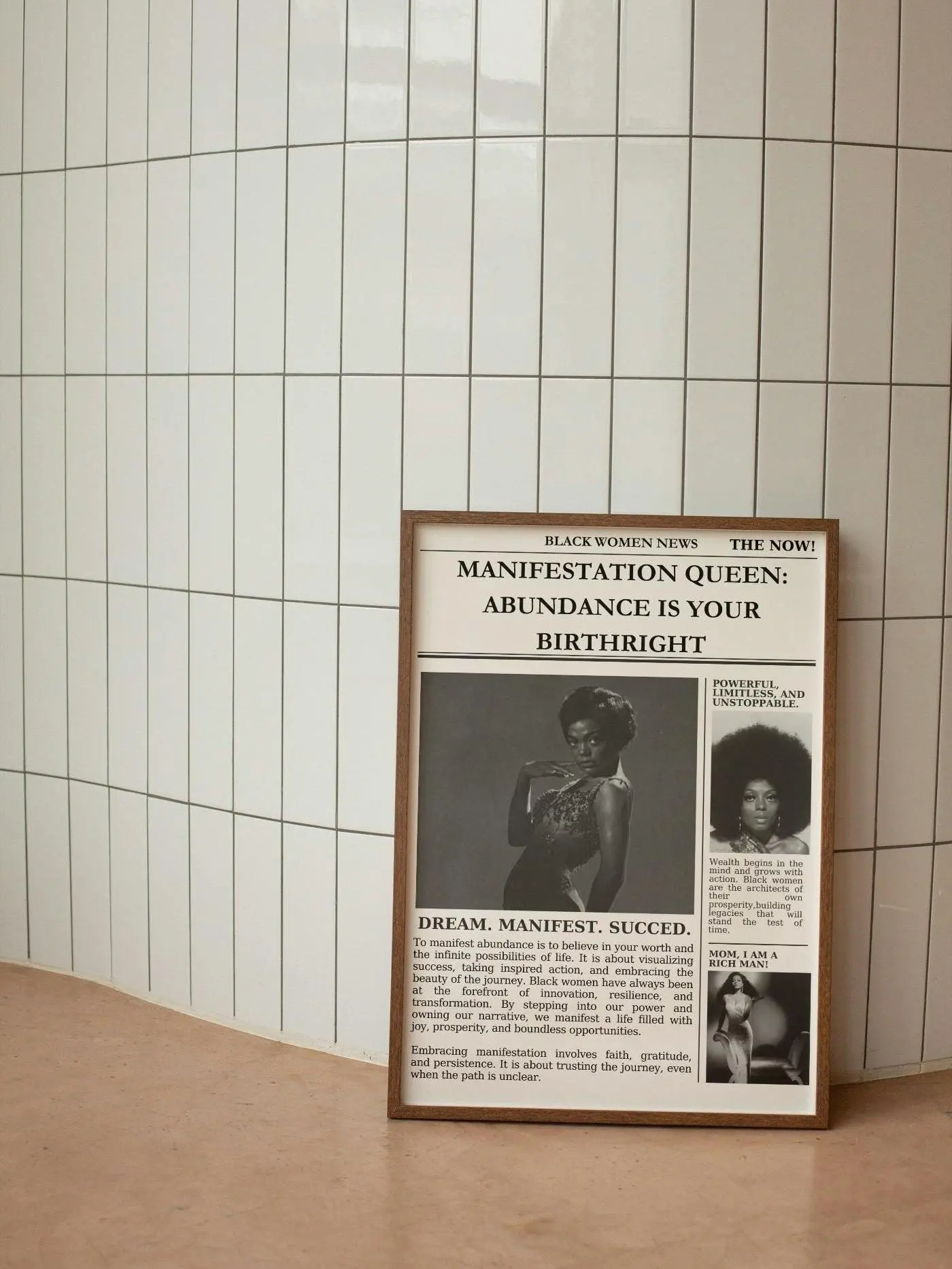 Newspaper Print Wall Art College Dorm Retro Newspaper Headline, Study Dorm Print, Decor Print, Black Girly Poster,  Trendsetting Black Women Wall Art(Note: Frame shown for display only) Decoration Artistic