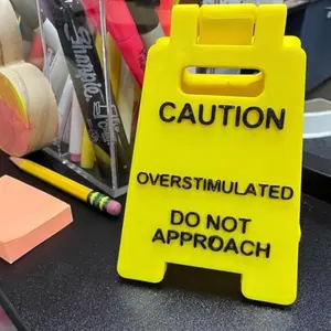 Caution Overstimulated Desk Sign, Funny Office Desk Signage Accessories, Humor Warning Caution Sign, Fun Home Office Decor, Gag Gift, Desk Signage Decoration