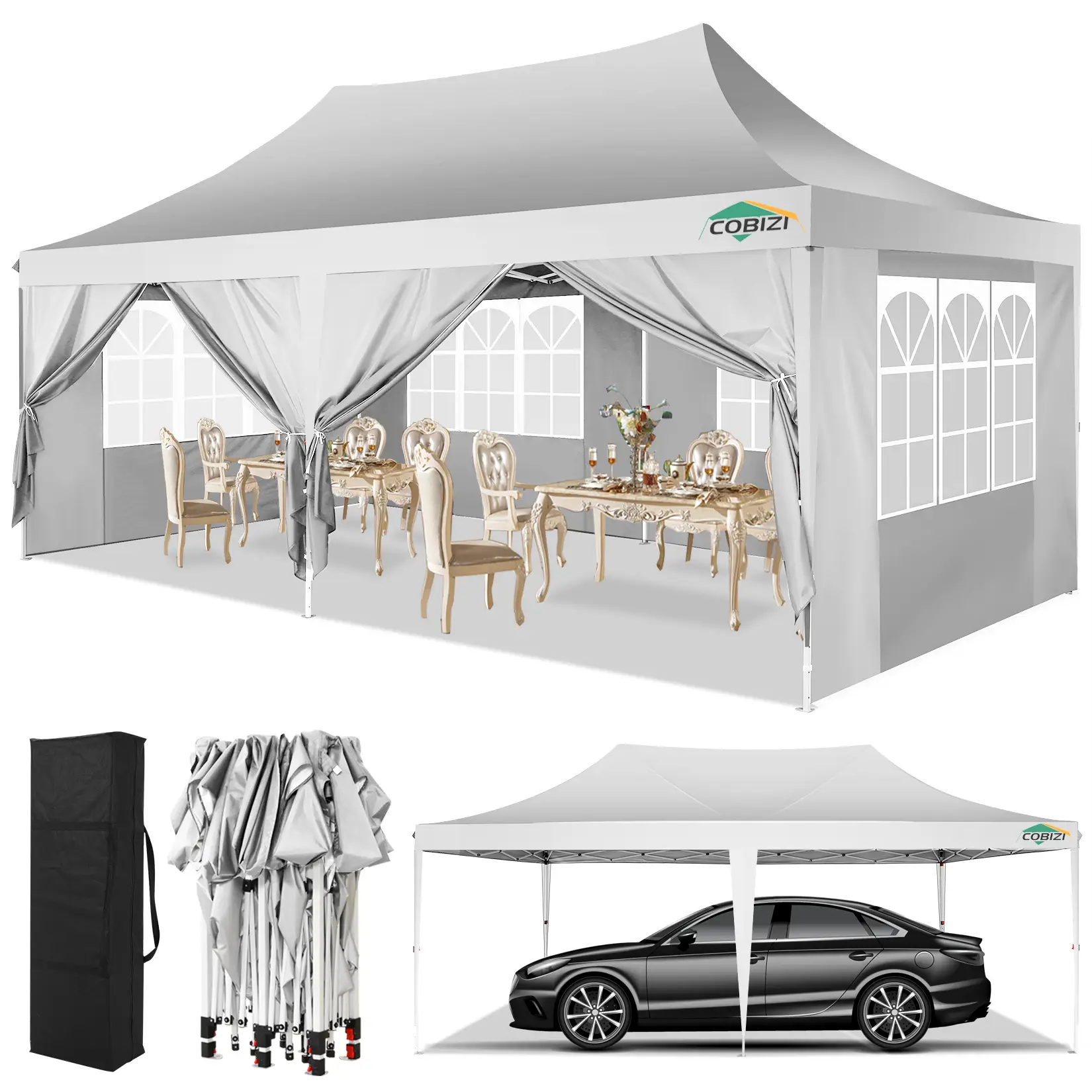 COBIZI 10x20 Pop up Water&Windproof Canopy Tents with 6 Removable Sidewalls,Easy Setup Outdoor Commercial Party Tent,Luxury Camping Tent House for Adu