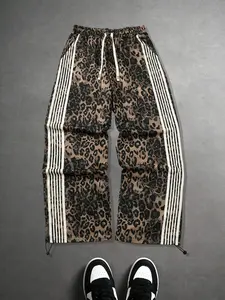 Men's Leopard Print Pants, Stylish Fitted Knit Long Leggings for Casual Wear, Comfortable & Trendy Design, Perfect for Daily, Drawstring Striped Pants