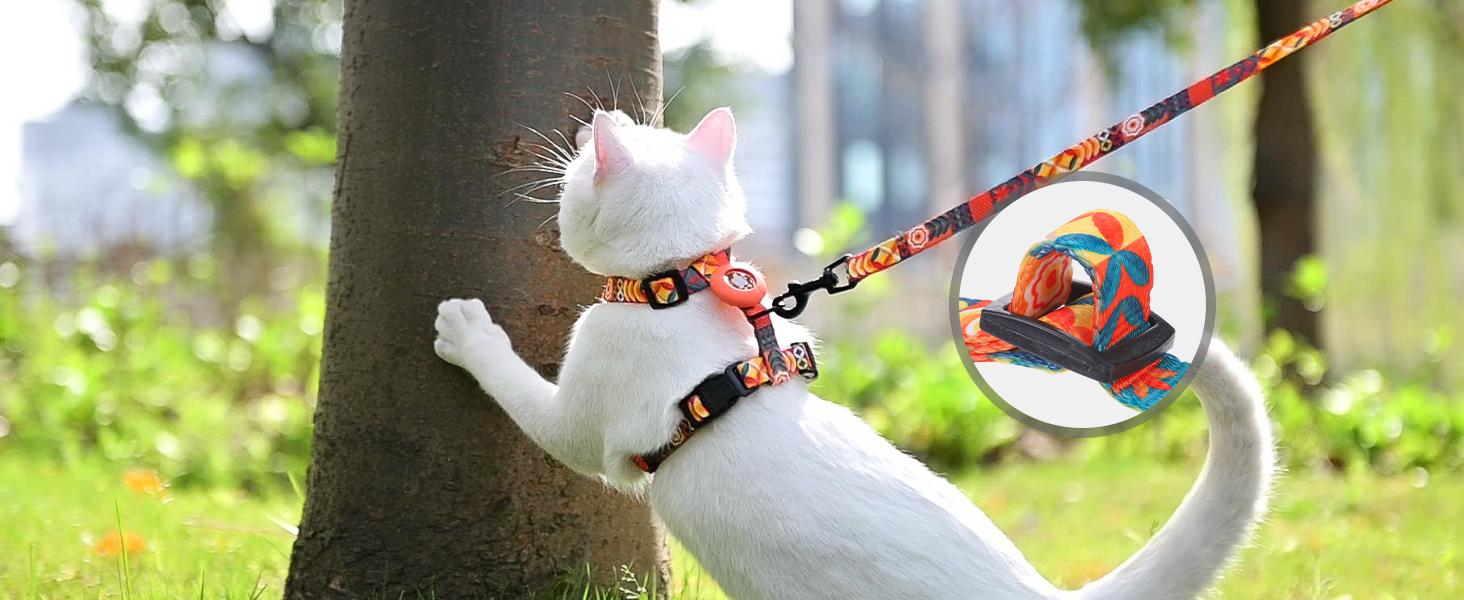 Cat Harness with Airtag Holder, Cat Harness and Leash Set Escape Proof for Walking Travel Outdoor, Soft Adjustable Kitten Harnesses for Small Medium Large Cats, Orange(Chest:."-")