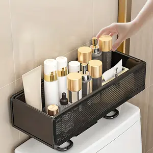 Wrought Iron Bathroom Shelf - Fine Mesh Shower Caddy - Toilet Top Paper Storage Rack - Portable Shower Shelf - Bathroom Accessories - Suitable for Toiletries & Cosmetics Storage and Organization - Washroom Accessories - Home Decor, Shelves