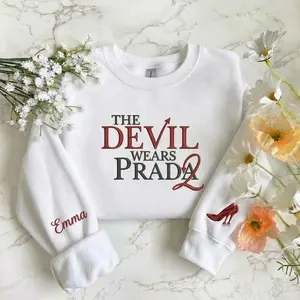 [Made in US] Custom Devil Wears Embroidered Sweatshirt T-shirt Hoodie, Personalized Name Embroidery Sweatshirt, Funny Movie Quote Apparel, Fashion Lover Gift