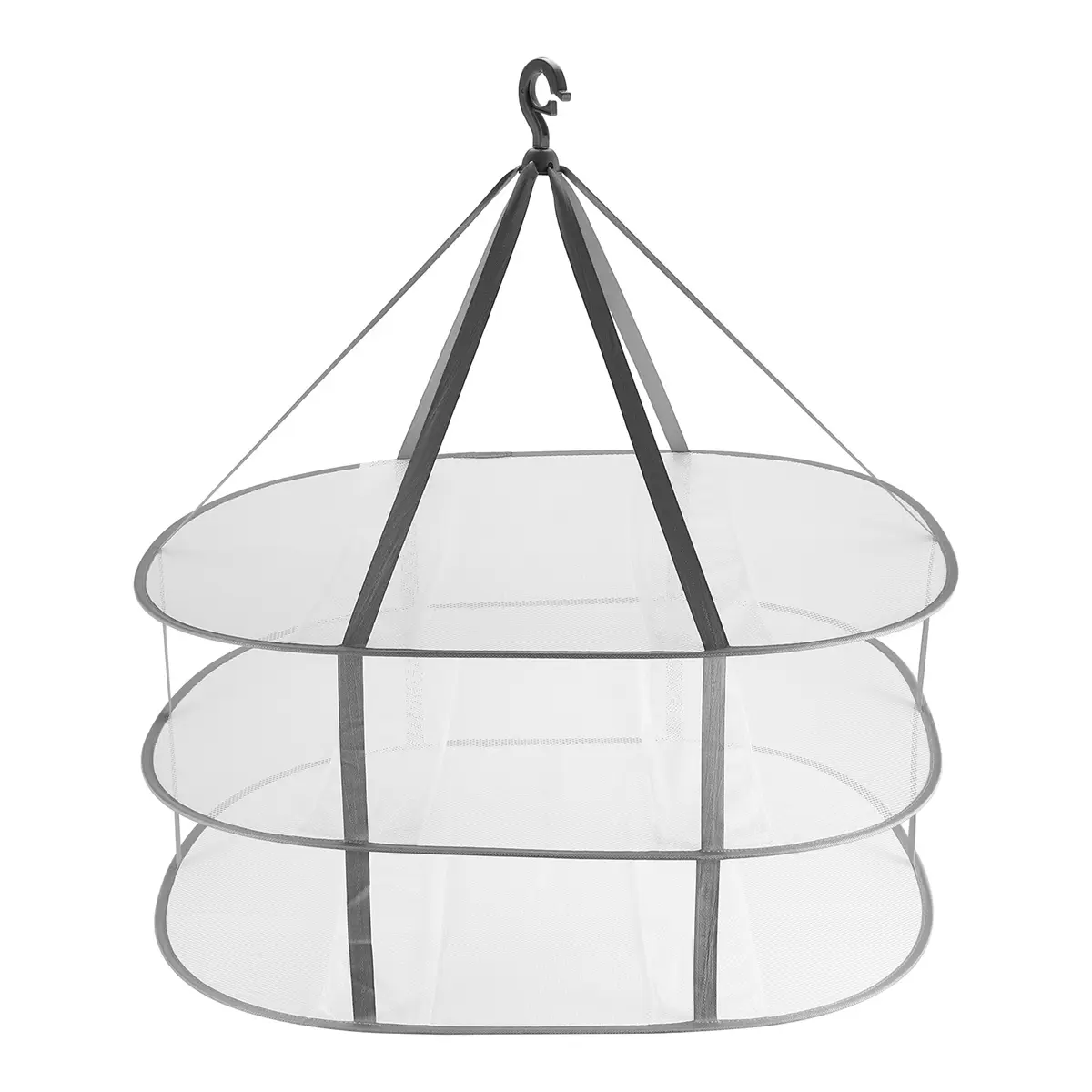 Metal 3-Tier Light Mesh Folding Clothes Drying Rack - Foldable Portable Indoor Laundry Drying Stand with 1 Coat Hanger, 360-Degree Rotating Hook for Balcony Sweater Hanging