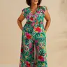 BloomChic Sunkissed Floral Print Button Wide-Leg Jumpsuit 【M-6XL】
