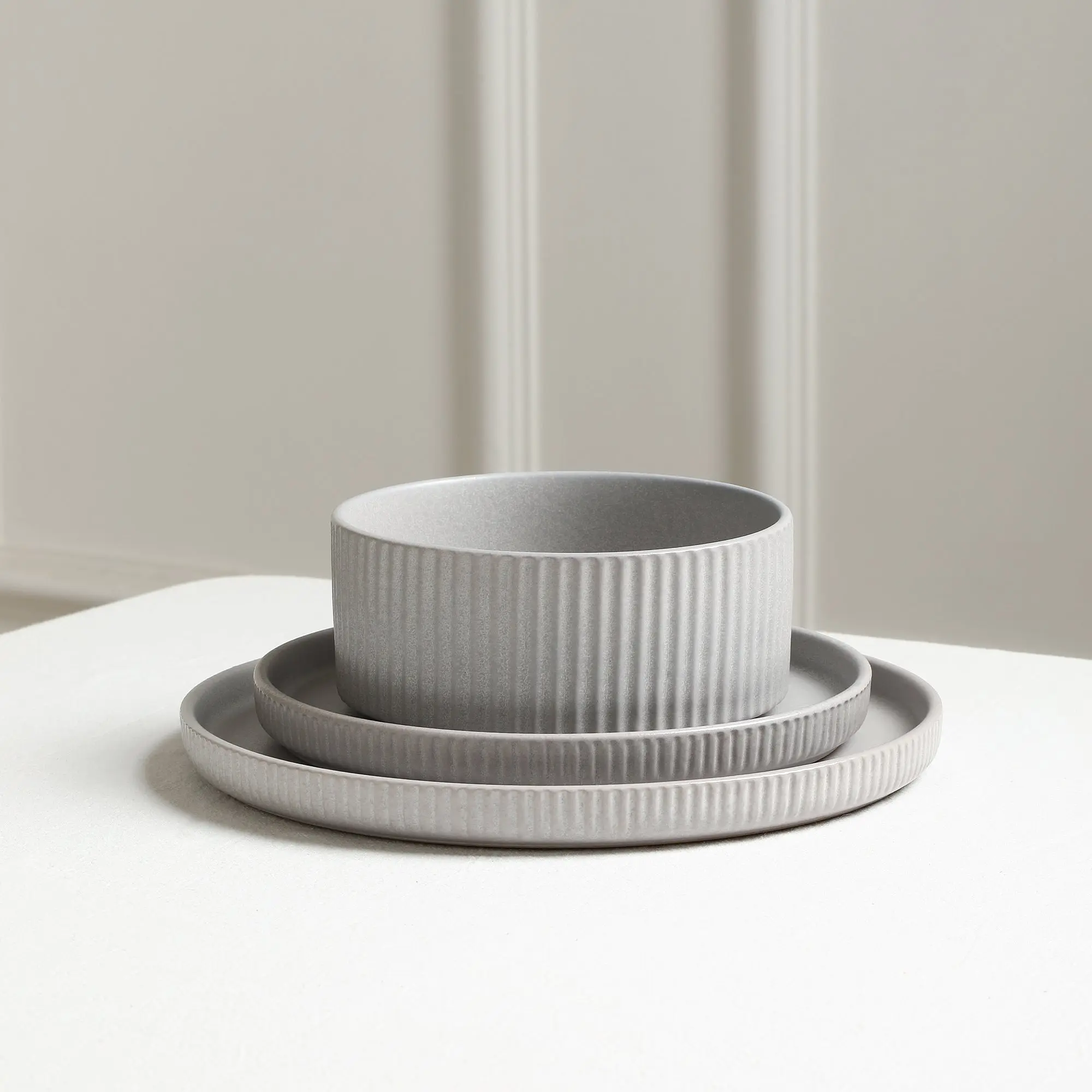 Haven Stoneware Dinnerware with Cereal Bowl Set - Grey