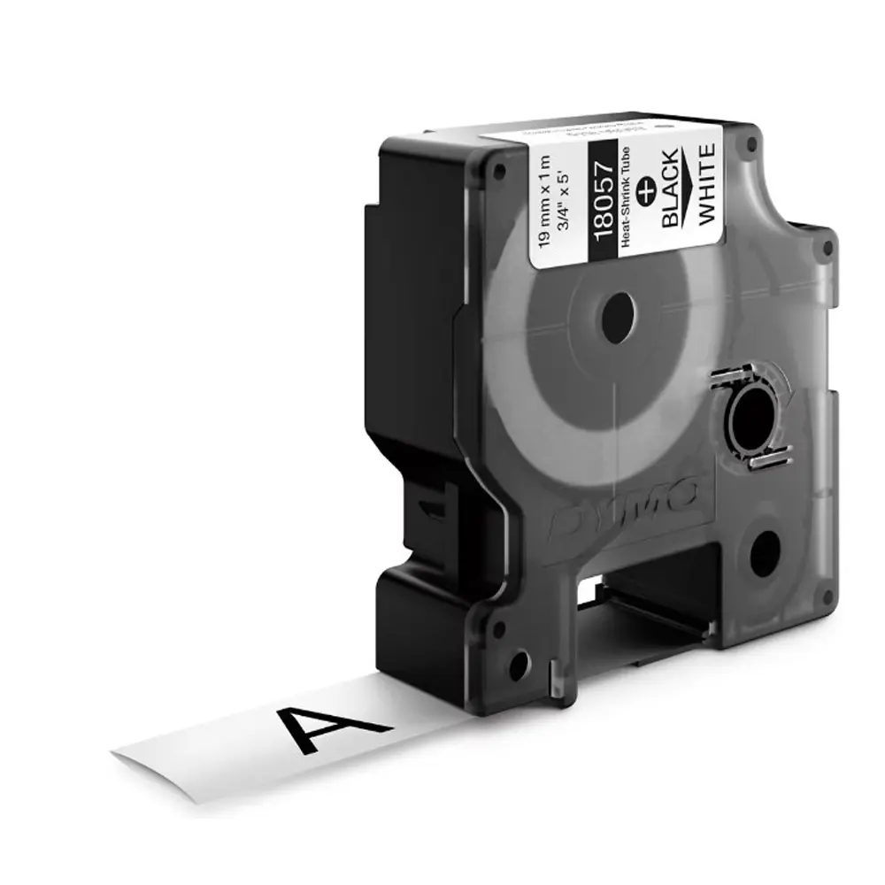 DYMO Industrial Heat-Shrink Label Tape - 3/4" Width (19mm), Black Text on White, for Industrial Users