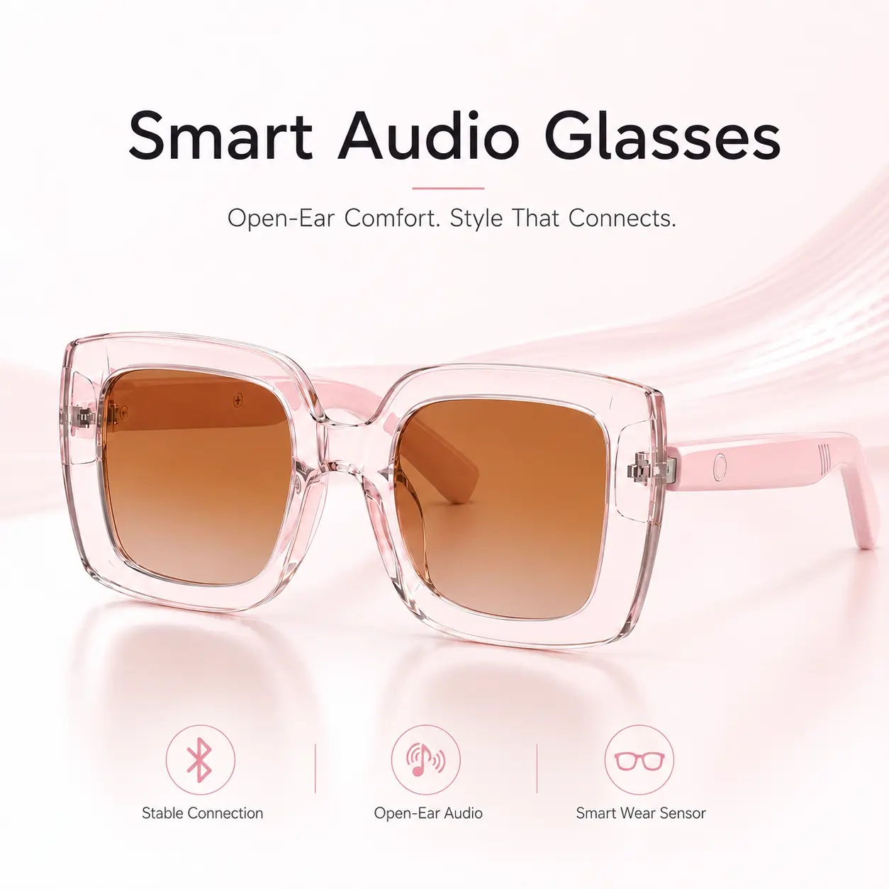2026 Modern Chargeable Plastic Smart Glasses - Bluetooth 6.0 Wearable Wireless Audio Device with Mic, UV Protection, Hands-Free Calling, Music Player, Charging Cable, Cleaning Cloth, Glasses Pouch for Drivers/Sports