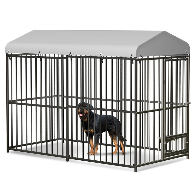 Heavy Duty Outdoor Dog Kennel with Roof – Large 8x4x6FT Galvanized Metal Dog House with Secure Lock,UV & Water-Resistant Black Cover Pet Enclosure for Garden or Backyard Heavy Duty Outdoor Dog Kennel with Roof – Large 8x4x6FT Galvanized Metal Dog House with Secure Lock,UV & Water-Resistant Black Cover Pet Enclosure for Garden or Backyard