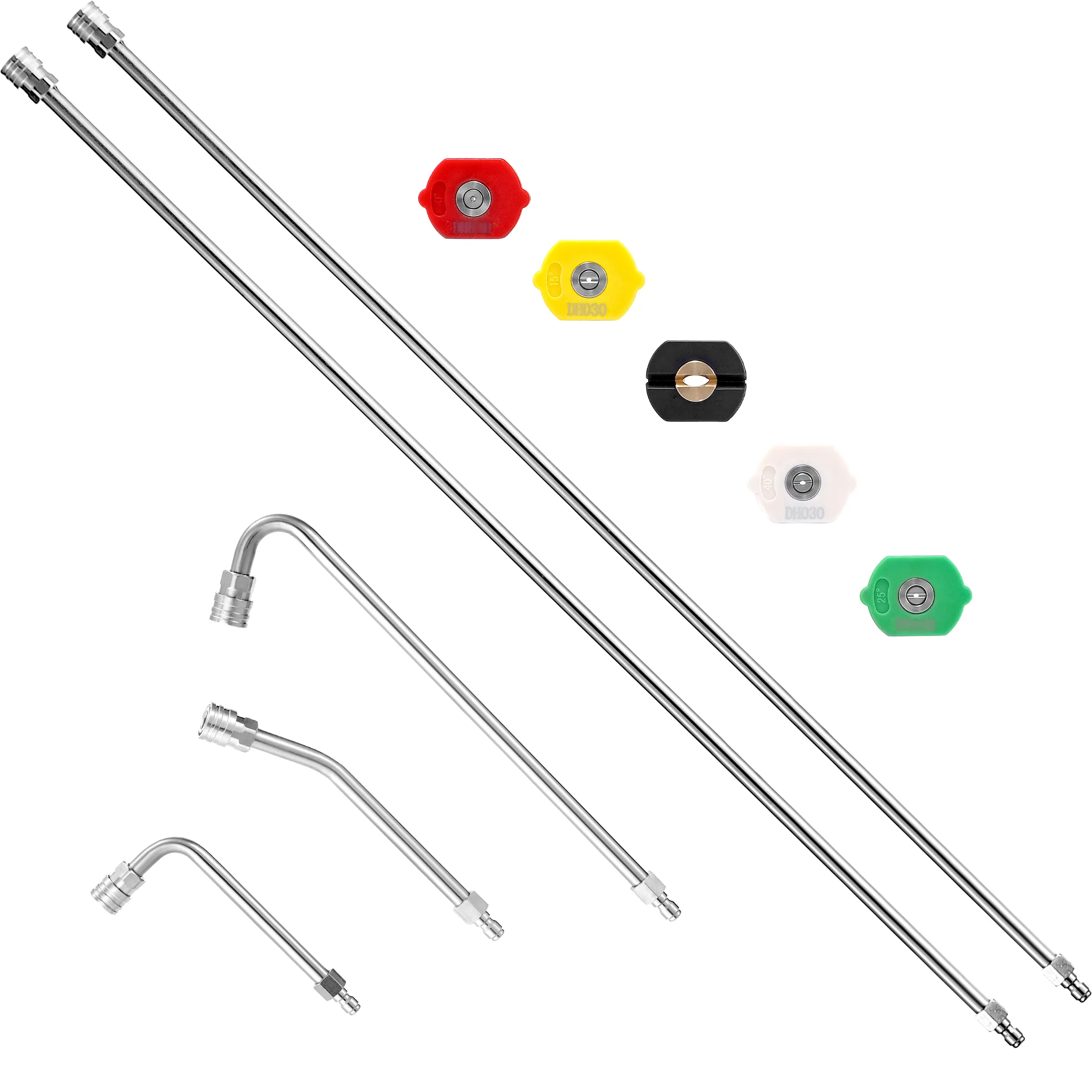 High Pressure Washer Extension Wand - 120in Upgraded Power Washer Lance, 5 Nozzle Tips, 30-90-120 Degree Curved Rod, 1/4in Quick Connect, Adjustable Water Pressure for Heavy Duty Cleaning, Car Maintenance