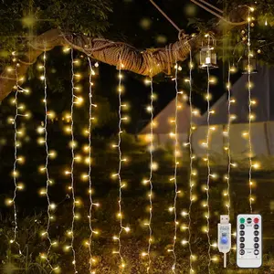 Curtain Lights for Bedroom, 200 Led Hanging String Light Outdoor, Fairy Curtain Lights Indoor for Christmas, Dorm, Wall, Backdrop, Window, Wedding, Party, Birthday Decor, Warm White