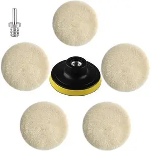 7pcs 3inch/5inch Wool Polishing Pads Car Buffing Kit with M14 Drill Adapter & Hook Loop Wheels for Drill Polisher Attachment