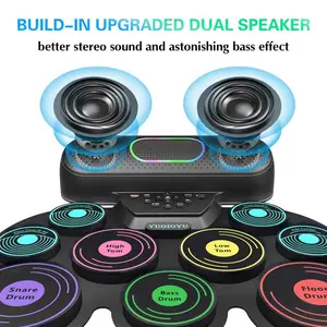 Electronic drum set, Percussion Instrument, equipped with 9 pads and dual speakers, is highly suitable for beginners and students. With its portable design, it is easy to install