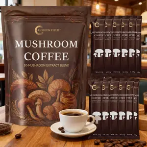 Premium Mushroom Coffee 30 Servings Instant Coffee Sticks, Medium Roast Coffee Mix with 10 Mushroom Extract Blend, Convenient Travel Coffee Sachets