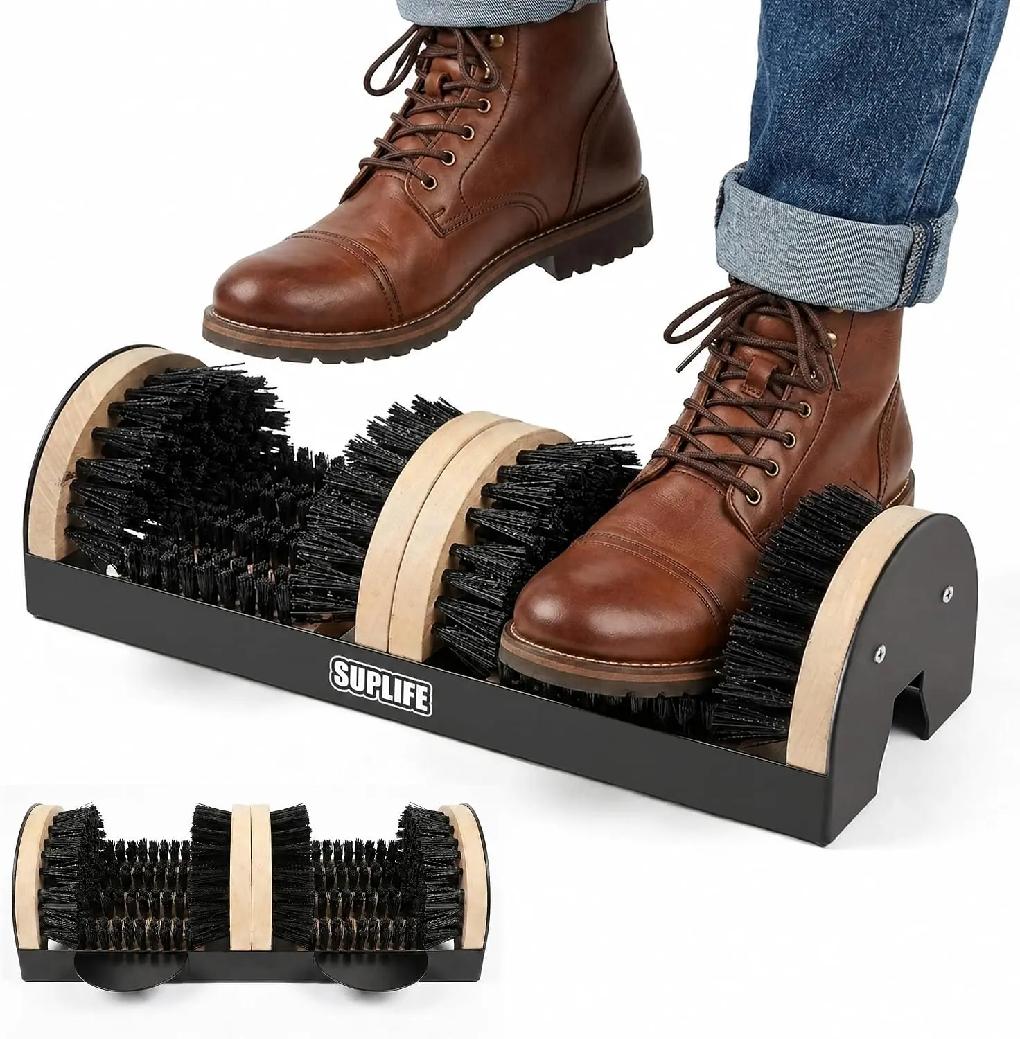 2026 Upgrade Boot Scrubber Cleaner, Heavy Duty Shoe Brush with Sturdy Steel Frame & Extra Long Dense Bristles, Efficient Mud Remover for Porch, Farm, RV Footwear Bedroom