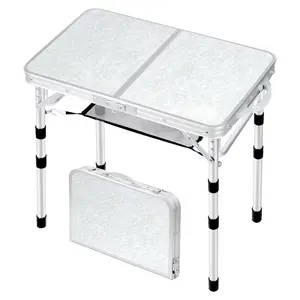 Adjustable Height Small Folding Camping Table with Mesh Layer, Compact Portable Outdoor Essential for Picnic BBQ Cooking Dining