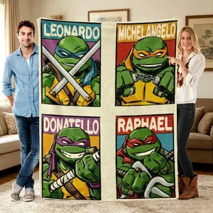Teenage Mutant Ninja Turtles Character Grid Flannel Blanket, TMNT 4 Brothers Print Throw, Soft Cozy Blanket for Sofa Bed, Nostalgic Fan Gift