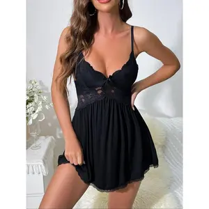 Women's Solid Color Bow Decor Cami Nightdress, Sexy Comfy Spaghetti Strap Nightgown for Women, Ladies Sleepwear & Loungewear for Summer, Glam Lounge Wear, Womenswear