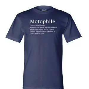 Men's Traditional Casual Short-Sleeve Yarn T-Shirt - Heavyweight 6.1 oz Union-Made in USA, Motorcycle-Themed, with Official Motophile Definition, Signature Logo, and Sturdy Hem