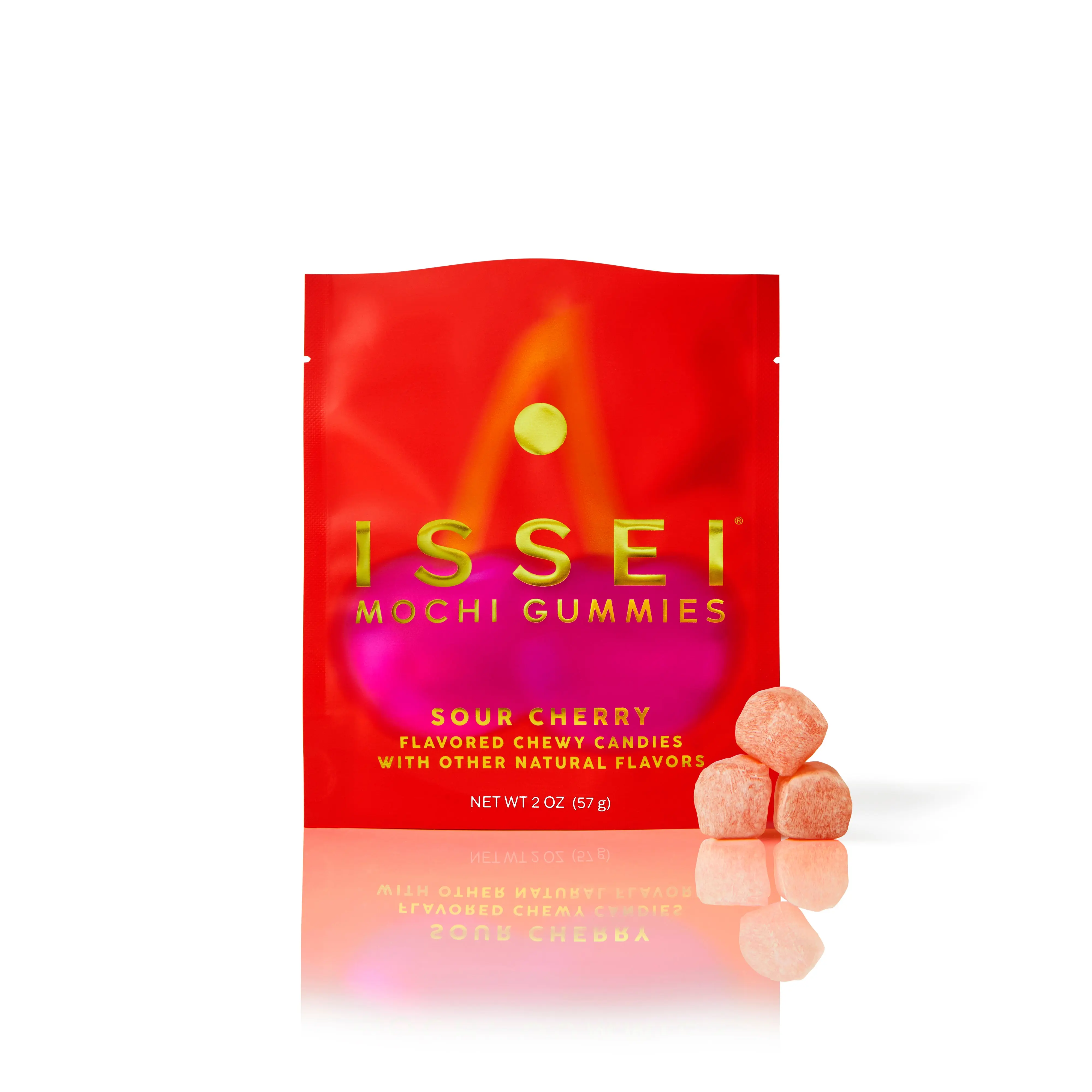 Issei Mochi Gummies Sour Cherry | Soft & Chewy | Award Winning | Gelatin-Free, Non-GMO, Gluten-Free, Plant-Based, Dye-Free | Delicious Snack | 2 Oz