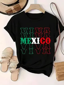 Women's Letter Print Round Neck Tee, Fashion Casual Crew Neck T-shirt for Daily Holiday Vacation Outdoor Wear, Women Tops for Summer