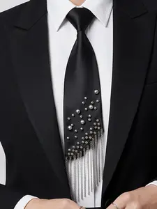 Tassel Pearl Tie Satin No-Tie Shirt Knot, Party Banquet Daily Wear, High-End Event Accessory, Solid Tie Side, All Seasons