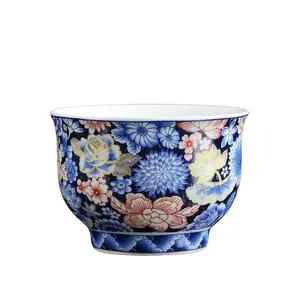 Handmade Aesthetic Jianzhan-Style Glossy Porcelain Teacup, Traditional Gold-Trimmed Floral Handcrafted Collectible for Gongfu Tea