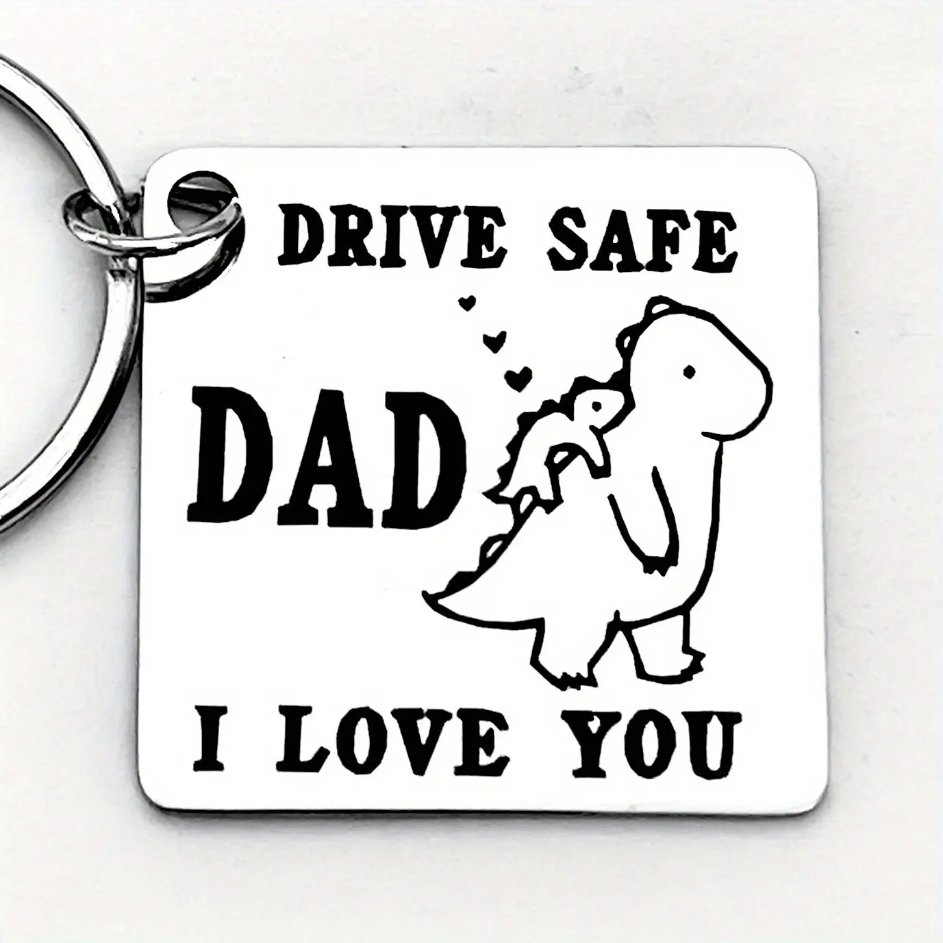 1pc 'Safe Driving, I Love You Dad' Stainless Steel Keyring, Keychain Pendant, Key Holders Featuring a dinosaur-themed humorous design A durable accessory Ideal Father's Day, birthday, Christmas or Thanksgiving gift for Dad Creative keyring