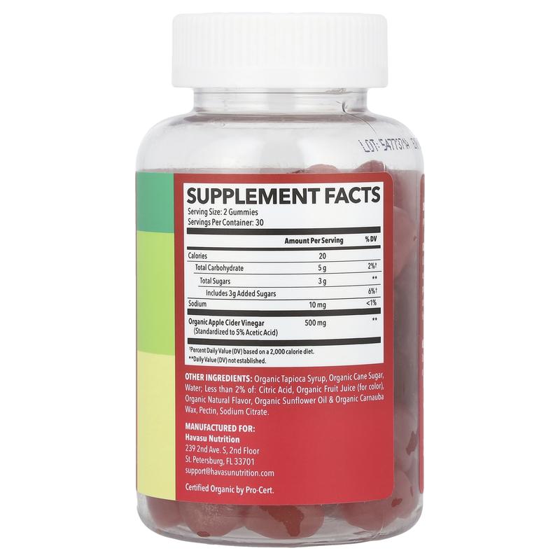 Havasu Nutrition Apple Cider Vinegar Gummies, Natural Apple, 60 Gummies