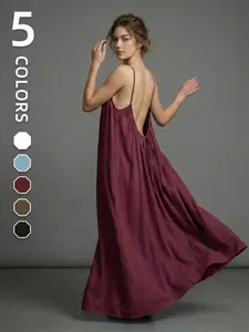 Women's Sleeveless Long Dress Set, Fit, High Elasticity Anti-Slip Shoulder Straps, Back Drawstring Design, Elegant Daily Wear, Elegance