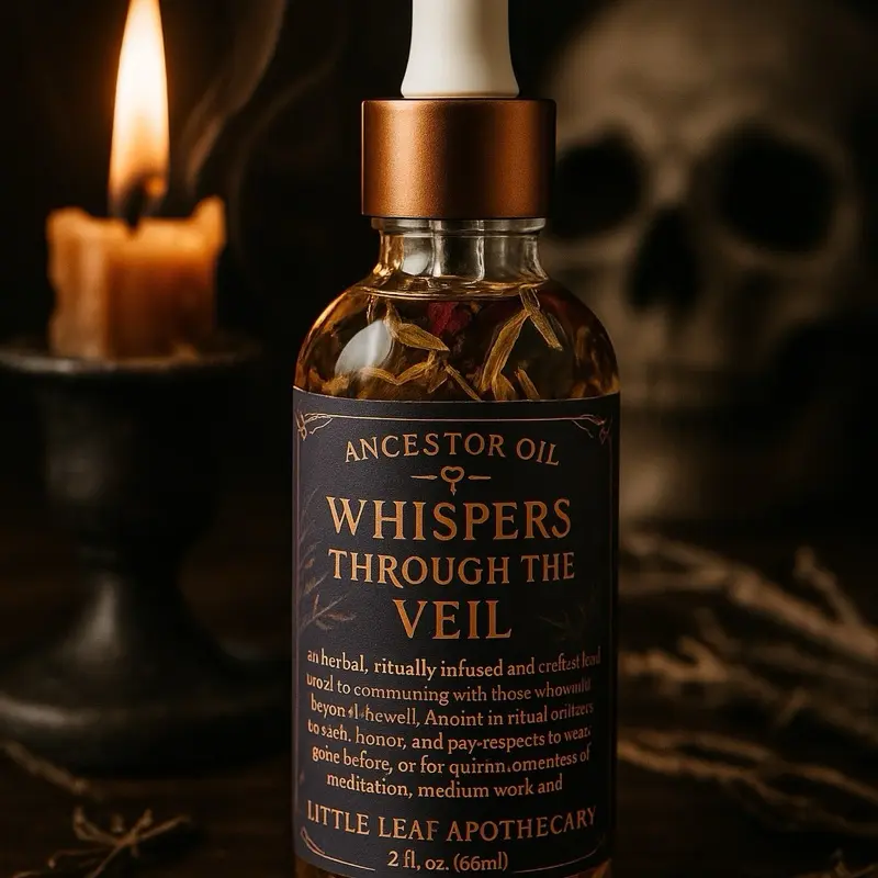 The Little Leaf Apothecary Whispers Through the Veil Ancestor Oil, a Grounding Aromatherapy Body Oil with Vetiver and Mugwort, 2 fl oz, Body Care, Blend, Aromatherapy Body Oils