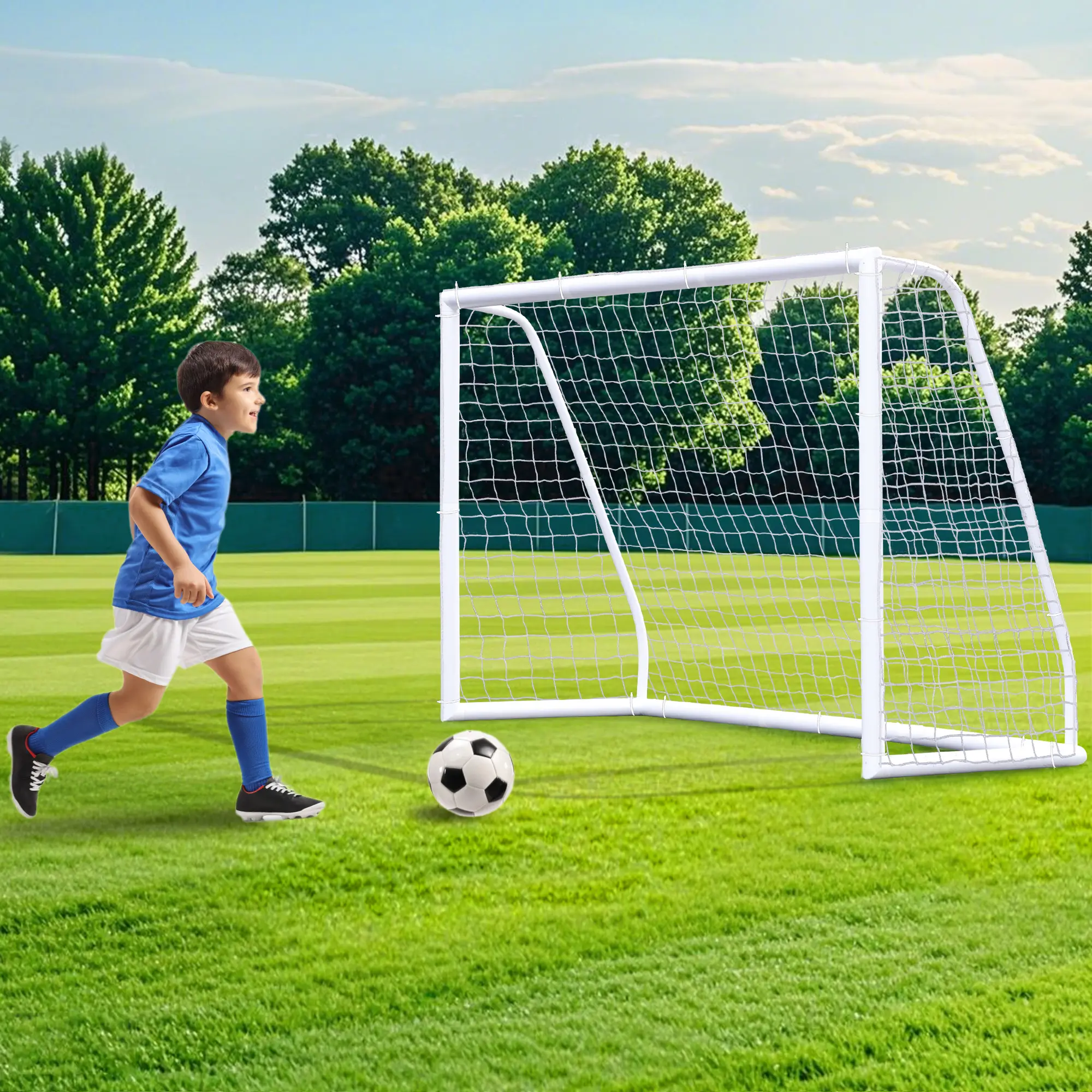 Segawe Durable Full-Size Football Goal - Weatherproof PVC Frame, Portable Multi-Size (6ft/8ft/10ft/12ft) Backyard Soccer Net for Kids, Football Equipment,summerwins