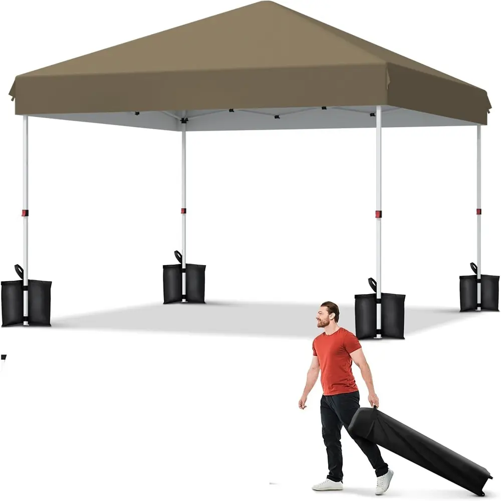 【Christmas Gift】10x10 Pop-Up Sunshade Canopy Tent, Portable Rolling Bag, 4 Weight Bags, 3-Adjustable-Height Outdoor Quick-Open Canopy