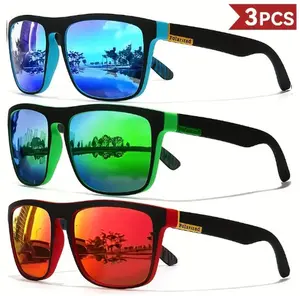 3-Pack Unisex Polarized Sports Sunglasses, UV400 Protection Lightweight PC Frame, Classic Square Style for Outdoor Activities Like Fishing and Cycling