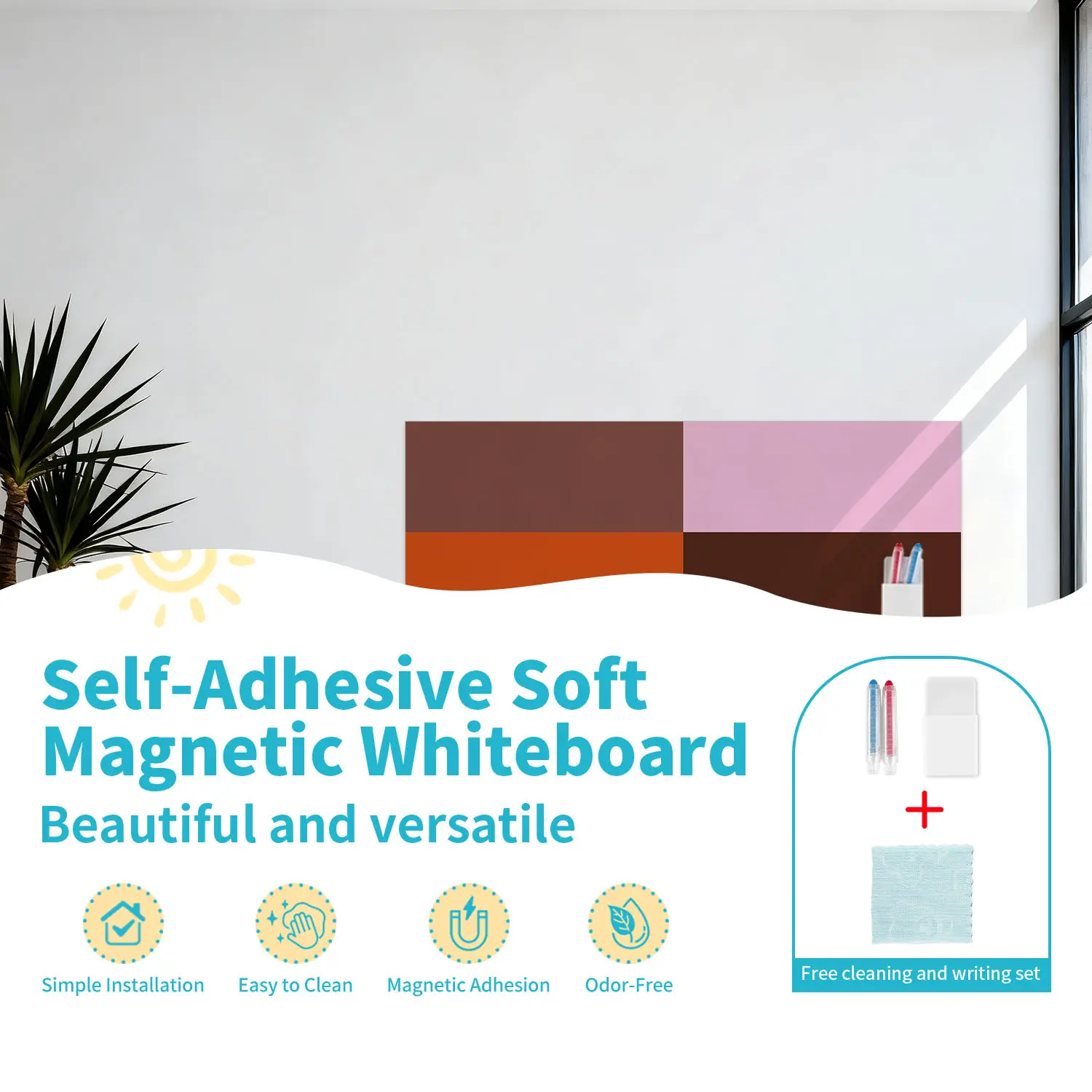Self-Adhesive Magnetic Whiteboard Wall Sticker, Removable Vinyl Decal, Multi-Color Design, Easy to Clean, Reusable, Home Decor, 100cm X 40cm