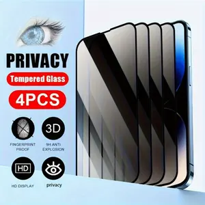 14 Pro/14 Pro Max Black Privacy Tempered Glass - Full Cover Screen Protector For iPhone 17/1 7Air/17 Pro/17 Pro Max iPhone with 4pcs