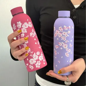 1pc 500ml/17oz  Pink Sakura Tree Series Sports Water Bottle ,  Original Stainless Steel Double Wall Vacuum Insulated Tumbler, Thermal Mug, Travel And Outdoor Cup, Gym And Sports Cup,Car Cup, Drinkware For Winter And Summer, Holiday Gift