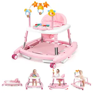 5-in-1 Baby Walker for 6-18 Months Infants, Foldable & Adjustable Activity Walker with Bouncer, Music, Feeding Tray & Removable Footrest for Boys & Girls