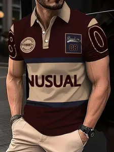Men's Colorblock Pattern Printed Short Sleeve Golf T-Shirt, Summer Fashion Polo Shirt, 3D Digital Print, Casual Style, All Seasons, Casual Collared