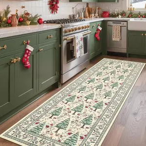 Cream Color Christmas Tree Carpet, Kitchen Runner Mat, Holiday Gift, Non-Slip Soft Plush Foot Pad, Indoor Use, Home Decorative Rug