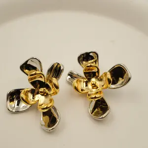 Gold Plated Handcrafted Multicolor Floral Statement Earrings for Women, Lightweight, Hypoallergenic Design, Non Tarnish, Indian Magnetic Studs