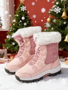 Women's High-Top Warm Hiking Boots, Climbing Boots, Fall Winter Waterproof Anti-Slip Outdoor Shoes, Fleece Lined, Windproof, Casual Daily Wear