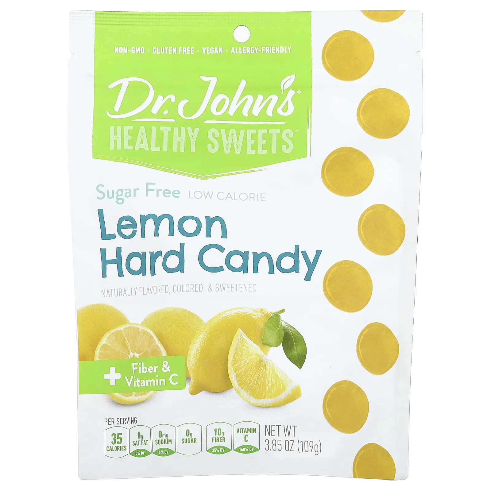 Dr. John's Healthy Sweets Lemon Hard Candy, + Fiber & Vitamin C, Sugar Free, 3.85 oz (109 g)
