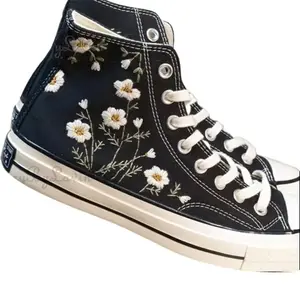 Embroidery Flower shoe, custom handmade high top shoe